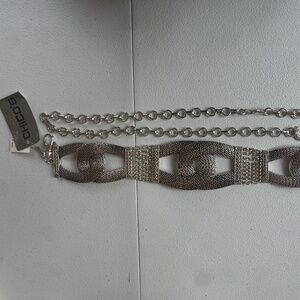 Chicos Belt Statement Chunky Silver Textured Linked Metal Chain Adjustable